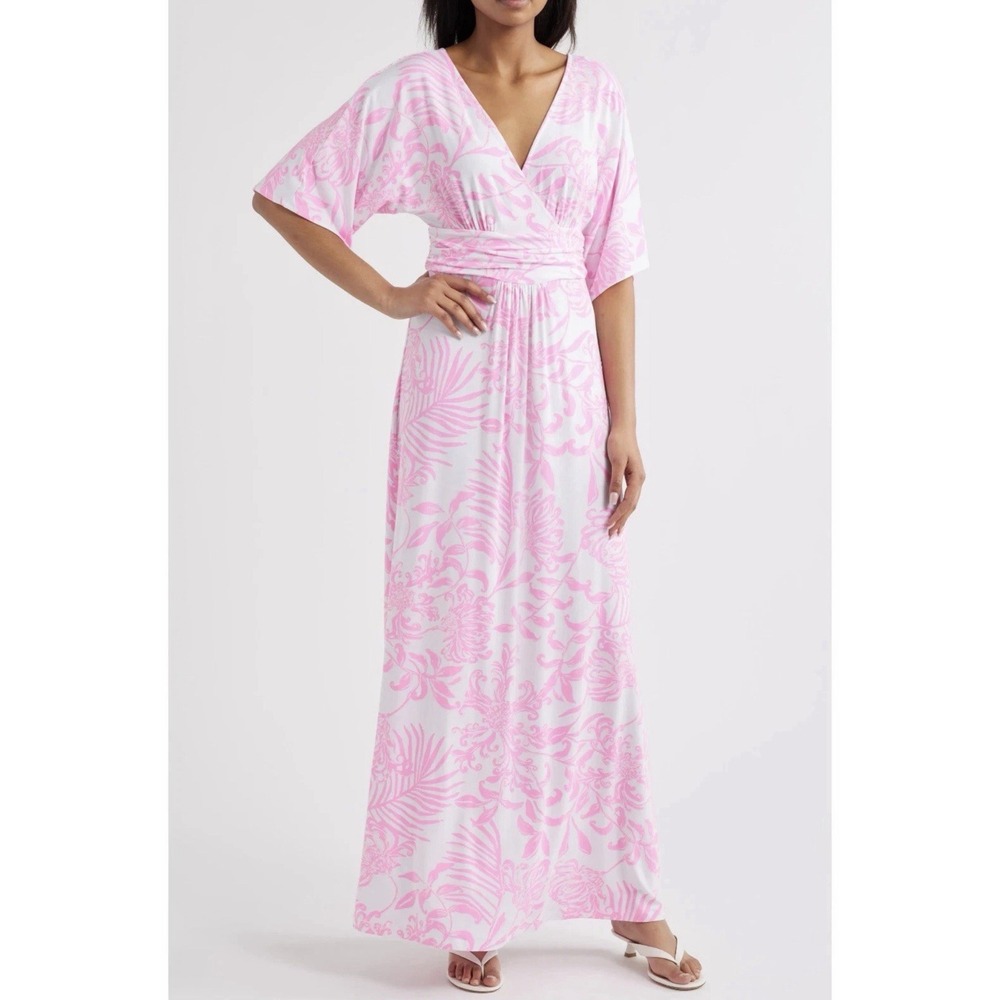Lilly Pulitzer Parigi Maxi Rousseau Pink Glisten In The Sun Jersey Dress L -EUC